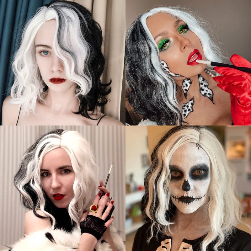 Cying Lin Short Bob Wavy Curly Wig Black and White Wig For Women Cosplay Halloween Wigs Heat Resistant Bob Party Wig Include Wig Cap (Black and White) - Image 3